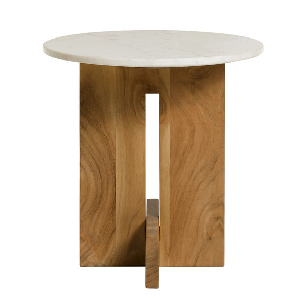 Modway Furniture Tarin Acacia Wood & Marble Side Table - Elegant, Versatile End Table for Modern Living Spaces EEI-7141-NAT
