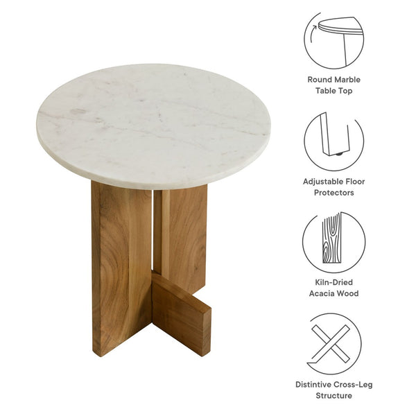 Modway Furniture Tarin Acacia Wood & Marble Side Table - Elegant, Versatile End Table for Modern Living Spaces EEI-7141-NAT