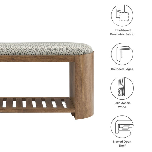 Modway Furniture Ashby 45" Geometric Upholstered Storage Bench - Rustic Acacia Wood, Modern Comfort & Style! EEI-7142-NAT-GEO