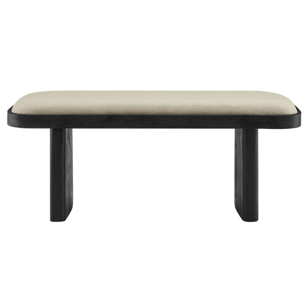 Modway Furniture Iver 43" Oval Wood Accent Bench - Modern Upholstered Entryway Seating with Adjustable Floor Protectors EEI-7143-BLK-FLX
