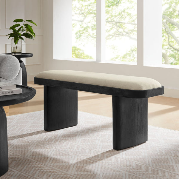 Modway Furniture Iver 43" Oval Wood Accent Bench - Modern Upholstered Entryway Seating with Adjustable Floor Protectors EEI-7143-BLK-FLX