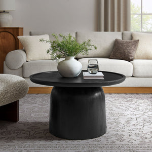 Modway Furniture Holloway 30" Round Mango Wood Coffee Table – Mid-Century Modern Design for Stylish Living Spaces Black EEI-7144-BLK