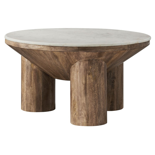 Modway Furniture Ellison 33" Round Coffee Table with Marble Top & Solid Mango Wood Base – Stylish Modern Elegance EEI-7146-WAL