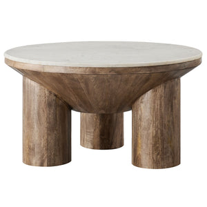 Modway Furniture Ellison 33" Round Coffee Table with Marble Top & Solid Mango Wood Base – Stylish Modern Elegance EEI-7146-WAL