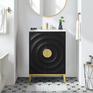 Modway Furniture Beau 24" Bathroom Vanity Cabinet - Elegant Solid Wood Design with Adjustable Storage & Customizable Top EEI-7147-BLK