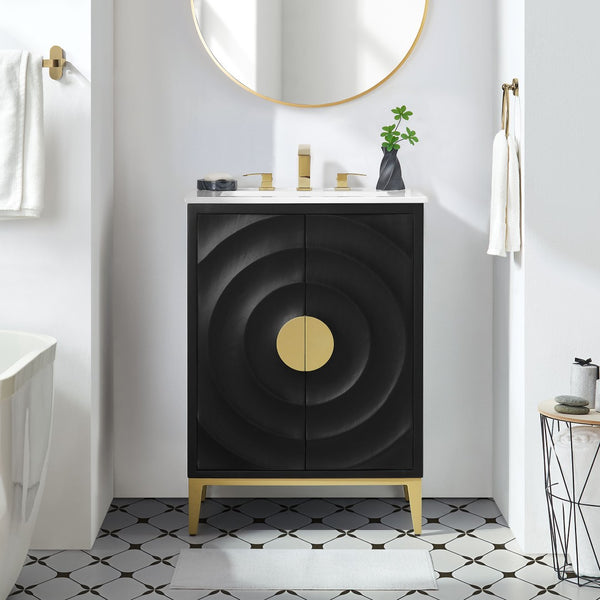 Modway Furniture Beau 24" Bathroom Vanity Cabinet - Elegant Solid Wood Design with Adjustable Storage & Customizable Top EEI-7147-BLK