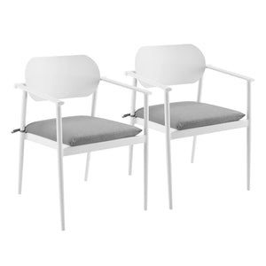 Modway Furniture Aeris Stackable Outdoor Dining Armchair Set of 2 - Durable Aluminum, Ergonomic Comfort & Style White EEI-7148-WHI-LGR
