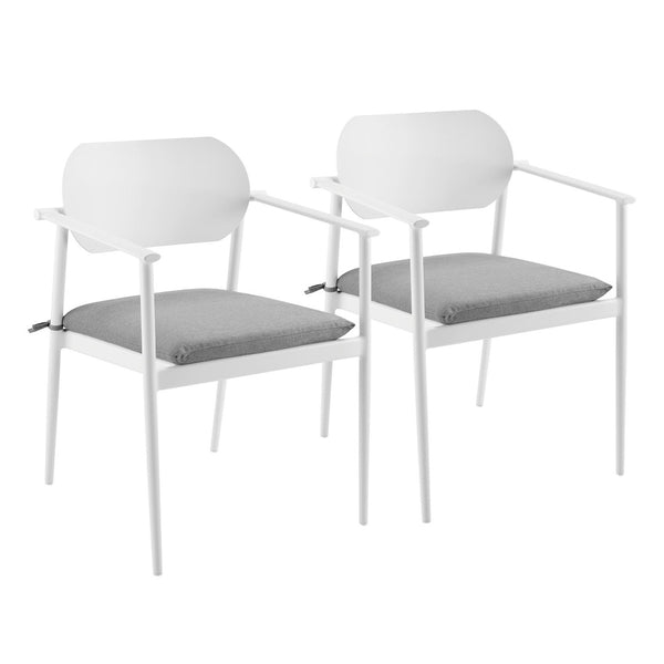 Modway Furniture Aeris Stackable Outdoor Dining Armchair Set of 2 - Durable Aluminum, Ergonomic Comfort & Style White EEI-7148-WHI-LGR