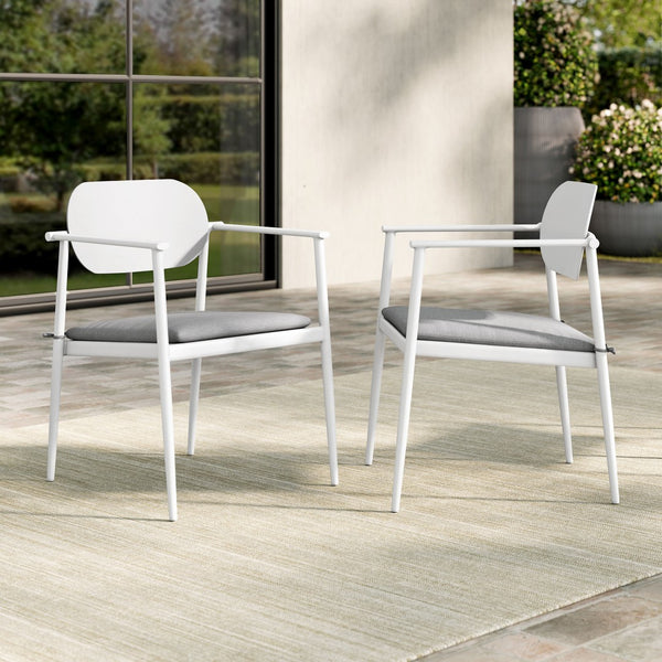 Modway Furniture Aeris Stackable Outdoor Dining Armchair Set of 2 - Durable Aluminum, Ergonomic Comfort & Style White EEI-7148-WHI-LGR