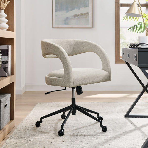 Modway Furniture Pinnacle Upholstered Office Chair - Elegant Barrel Design with Adjustable Comfort and Supportive Cushioning Linen EEI-7149-LIN