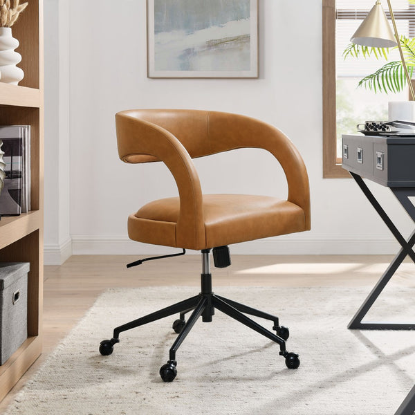 Modway Furniture Pinnacle Vegan Leather Office Chair – Modern Design, Adjustable Comfort & Effortless Mobility for Workspaces Tan EEI-7150-TAN
