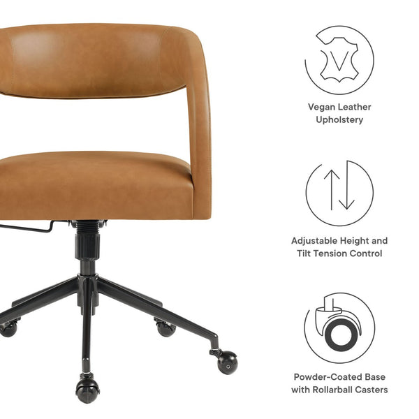 Modway Furniture Pinnacle Vegan Leather Office Chair – Modern Design, Adjustable Comfort & Effortless Mobility for Workspaces Tan EEI-7150-TAN