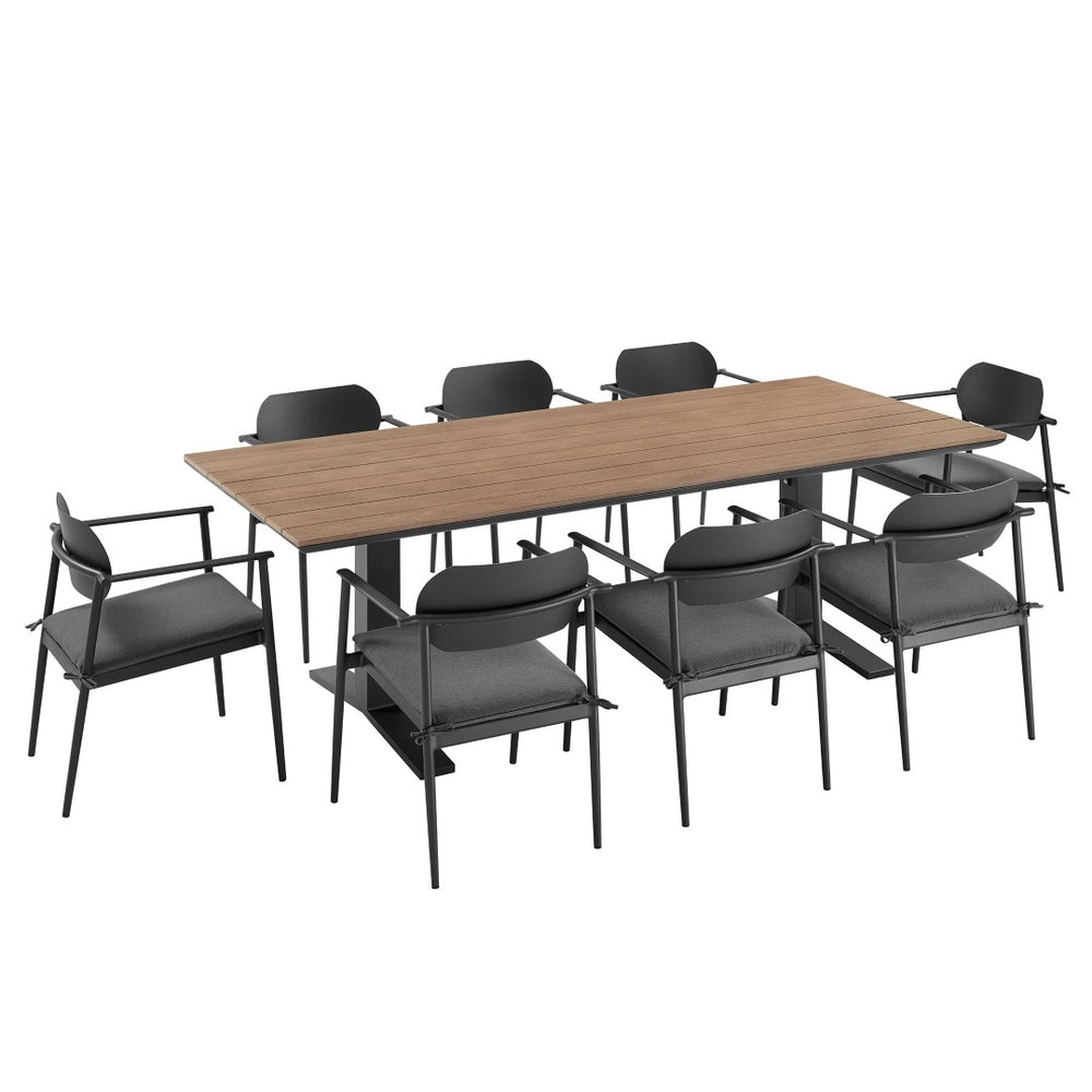Modway Furniture Aeris 9-Piece Outdoor Patio Dining Set: Modern Aluminum Table & Stackable Chairs for Comfort Charcoal EEI-7151-CHA-CHA-SET