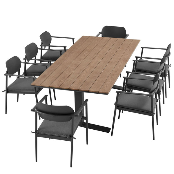 Modway Furniture Aeris 9-Piece Outdoor Patio Dining Set: Modern Aluminum Table & Stackable Chairs for Comfort Charcoal EEI-7151-CHA-CHA-SET