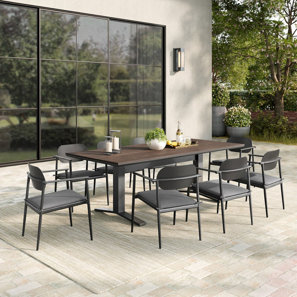 Modway Furniture Aeris 9-Piece Outdoor Patio Dining Set: Modern Aluminum Table & Stackable Chairs for Comfort Charcoal EEI-7151-CHA-CHA-SET