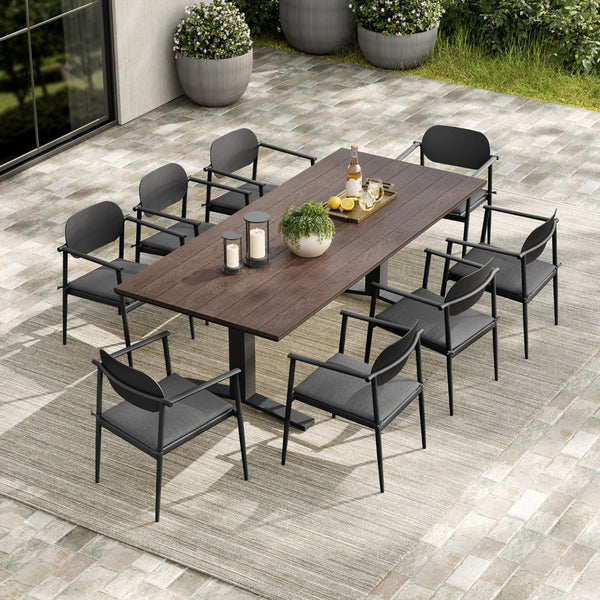 Modway Furniture Aeris 9-Piece Outdoor Patio Dining Set: Modern Aluminum Table & Stackable Chairs for Comfort Charcoal EEI-7151-CHA-CHA-SET