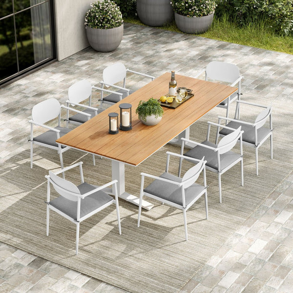 Modway Furniture Aeris 9-Piece Outdoor Patio Dining Set: Modern Aluminum Table & Stackable Chairs for Comfort White EEI-7151-WHI-LGR-SET