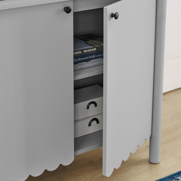Modway Furniture Emmeline 35" Scalloped Sideboard Cabinet - Elegant Storage Solution for Modern Farmhouse Charm Light Gray EEI-7152-LGR