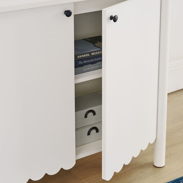 Modway Furniture Emmeline 35" Scalloped Sideboard Cabinet - Elegant Storage Solution for Modern Farmhouse Charm White EEI-7152-WHI