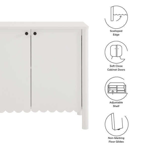 Modway Furniture Emmeline 35" Scalloped Sideboard Cabinet - Elegant Storage Solution for Modern Farmhouse Charm White EEI-7152-WHI