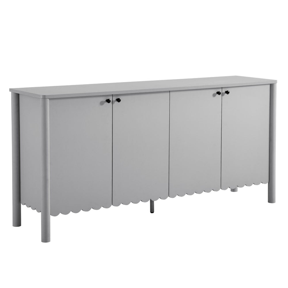 Modway Furniture Emmeline 66" Scalloped Sideboard Cabinet - Elegant Storage Solution for Dining Room or Living Space Light Gray EEI-7153-LGR