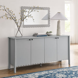 Modway Furniture Emmeline 66" Scalloped Sideboard Cabinet - Elegant Storage Solution for Dining Room or Living Space Light Gray EEI-7153-LGR