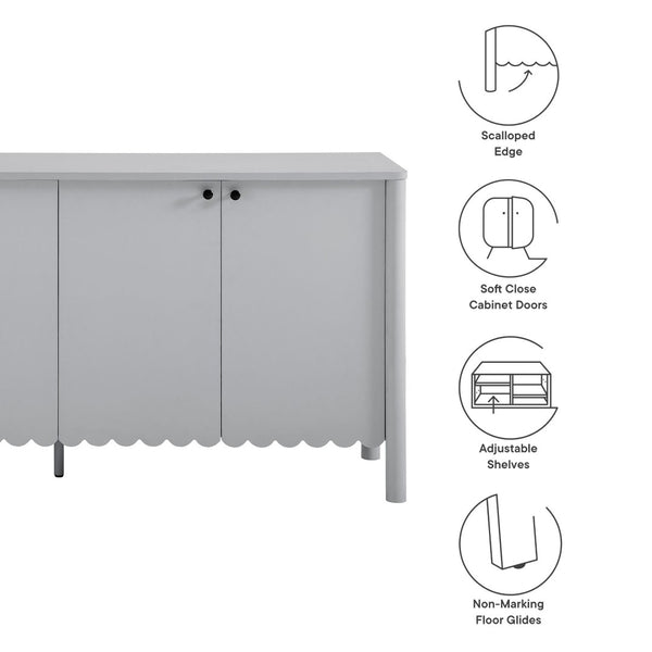 Modway Furniture Emmeline 66" Scalloped Sideboard Cabinet - Elegant Storage Solution for Dining Room or Living Space Light Gray EEI-7153-LGR