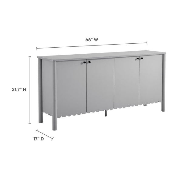 Modway Furniture Emmeline 66" Scalloped Sideboard Cabinet - Elegant Storage Solution for Dining Room or Living Space Light Gray EEI-7153-LGR