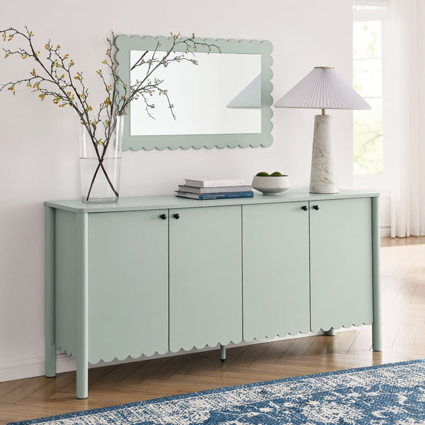 Modway Furniture Emmeline 66" Scalloped Sideboard Cabinet - Elegant Storage Solution for Dining Room or Living Space Sage EEI-7153-SGE