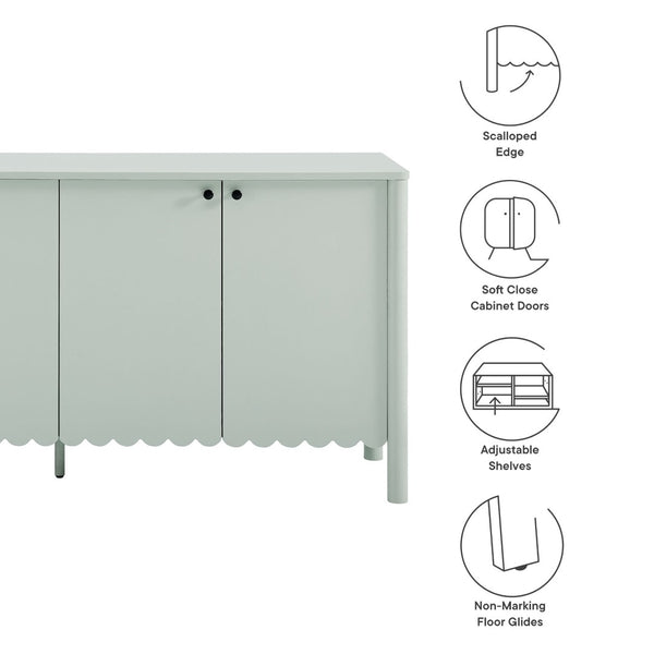 Modway Furniture Emmeline 66" Scalloped Sideboard Cabinet - Elegant Storage Solution for Dining Room or Living Space Sage EEI-7153-SGE