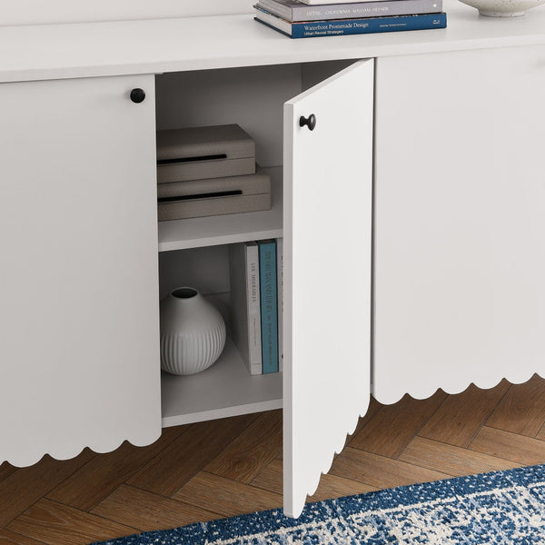 Modway Furniture Emmeline 66" Scalloped Sideboard Cabinet - Elegant Storage Solution for Dining Room or Living Space White EEI-7153-WHI