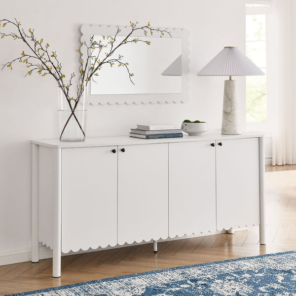 Modway Furniture Emmeline 66" Scalloped Sideboard Cabinet - Elegant Storage Solution for Dining Room or Living Space White EEI-7153-WHI