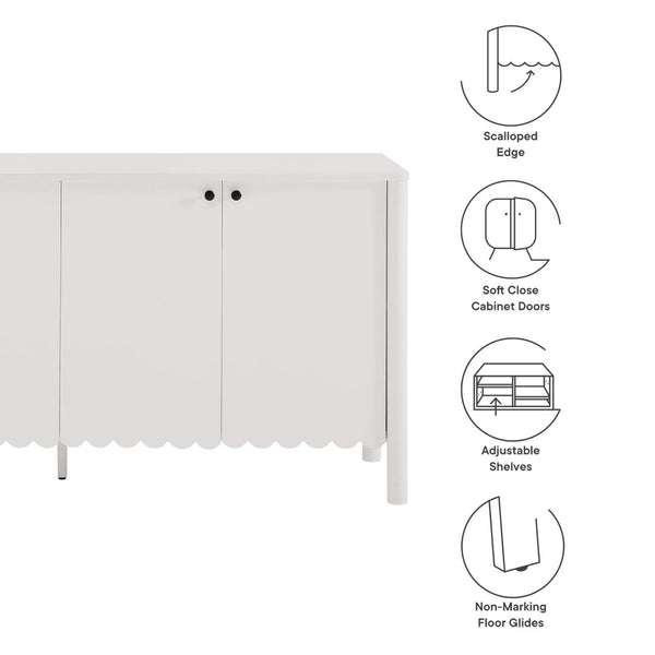 Modway Furniture Emmeline 66" Scalloped Sideboard Cabinet - Elegant Storage Solution for Dining Room or Living Space White EEI-7153-WHI
