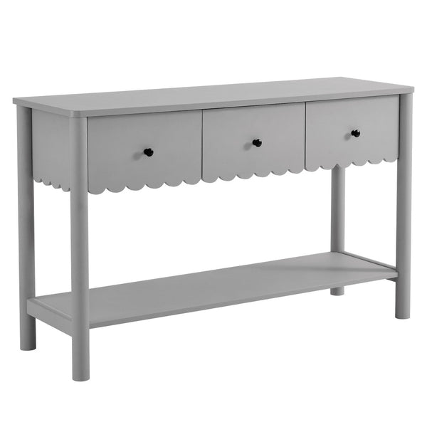 Modway Furniture Emmeline 3-Drawer Console Table - Farmhouse-Inspired Design with Scalloped Front and Open Shelf Storage Light Gray EEI-7154-LGR