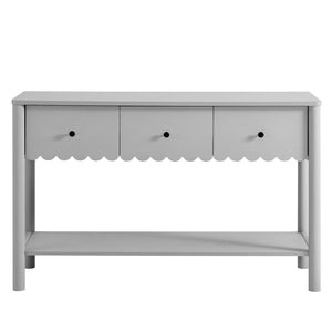 Modway Furniture Emmeline 3-Drawer Console Table - Farmhouse-Inspired Design with Scalloped Front and Open Shelf Storage Light Gray EEI-7154-LGR