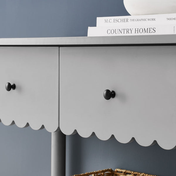 Modway Furniture Emmeline 3-Drawer Console Table - Farmhouse-Inspired Design with Scalloped Front and Open Shelf Storage Light Gray EEI-7154-LGR