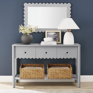 Modway Furniture Emmeline 3-Drawer Console Table - Farmhouse-Inspired Design with Scalloped Front and Open Shelf Storage Light Gray EEI-7154-LGR