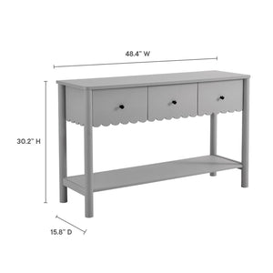 Modway Furniture Emmeline 3-Drawer Console Table - Farmhouse-Inspired Design with Scalloped Front and Open Shelf Storage Light Gray EEI-7154-LGR