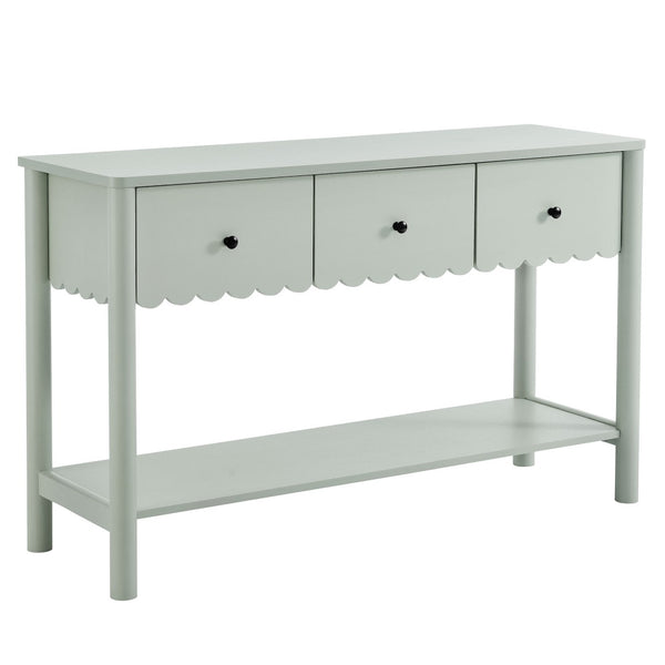 Modway Furniture Emmeline 3-Drawer Console Table - Farmhouse-Inspired Design with Scalloped Front and Open Shelf Storage Sage EEI-7154-SGE