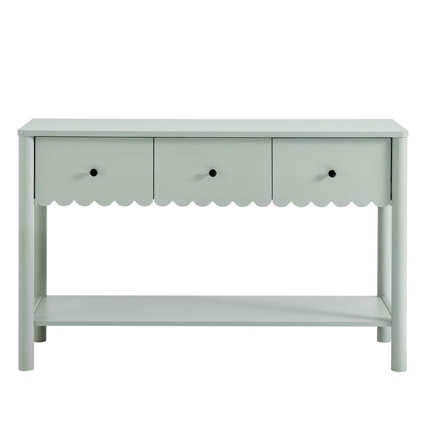 Modway Furniture Emmeline 3-Drawer Console Table - Farmhouse-Inspired Design with Scalloped Front and Open Shelf Storage Sage EEI-7154-SGE
