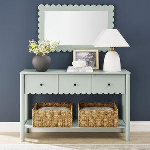 Modway Furniture Emmeline 3-Drawer Console Table - Farmhouse-Inspired Design with Scalloped Front and Open Shelf Storage Sage EEI-7154-SGE