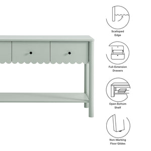 Modway Furniture Emmeline 3-Drawer Console Table - Farmhouse-Inspired Design with Scalloped Front and Open Shelf Storage Sage EEI-7154-SGE