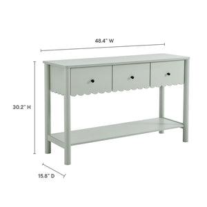 Modway Furniture Emmeline 3-Drawer Console Table - Farmhouse-Inspired Design with Scalloped Front and Open Shelf Storage Sage EEI-7154-SGE