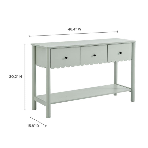 Modway Furniture Emmeline 3-Drawer Console Table - Farmhouse-Inspired Design with Scalloped Front and Open Shelf Storage Sage EEI-7154-SGE