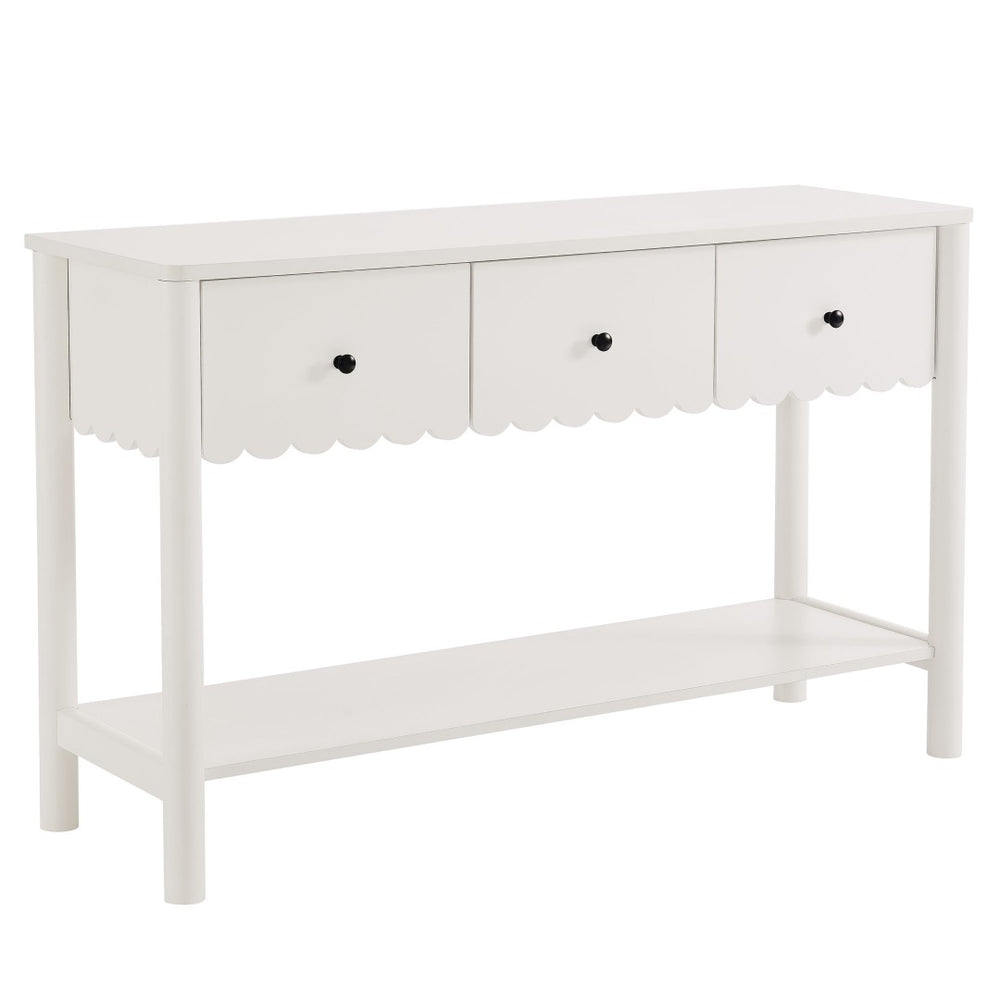 Modway Furniture Emmeline 3-Drawer Console Table - Farmhouse-Inspired Design with Scalloped Front and Open Shelf Storage White EEI-7154-WHI