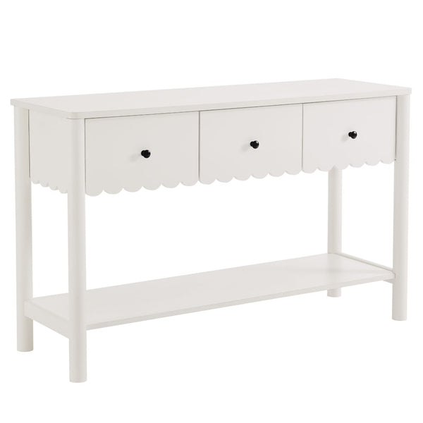 Modway Furniture Emmeline 3-Drawer Console Table - Farmhouse-Inspired Design with Scalloped Front and Open Shelf Storage White EEI-7154-WHI