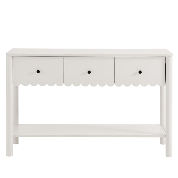Modway Furniture Emmeline 3-Drawer Console Table - Farmhouse-Inspired Design with Scalloped Front and Open Shelf Storage White EEI-7154-WHI