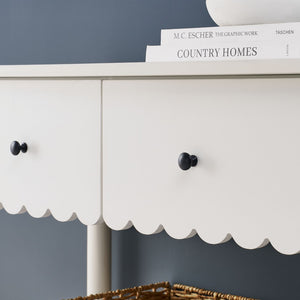 Modway Furniture Emmeline 3-Drawer Console Table - Farmhouse-Inspired Design with Scalloped Front and Open Shelf Storage White EEI-7154-WHI