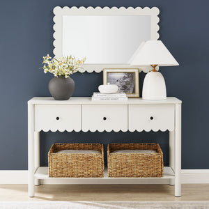Modway Furniture Emmeline 3-Drawer Console Table - Farmhouse-Inspired Design with Scalloped Front and Open Shelf Storage White EEI-7154-WHI
