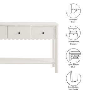 Modway Furniture Emmeline 3-Drawer Console Table - Farmhouse-Inspired Design with Scalloped Front and Open Shelf Storage White EEI-7154-WHI